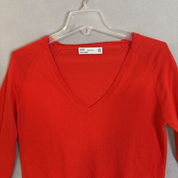 Zara Sweater Women Sz XL Red V-Neck Lightweight Casual Festive Christmas Holiday - Picture 4 of 13